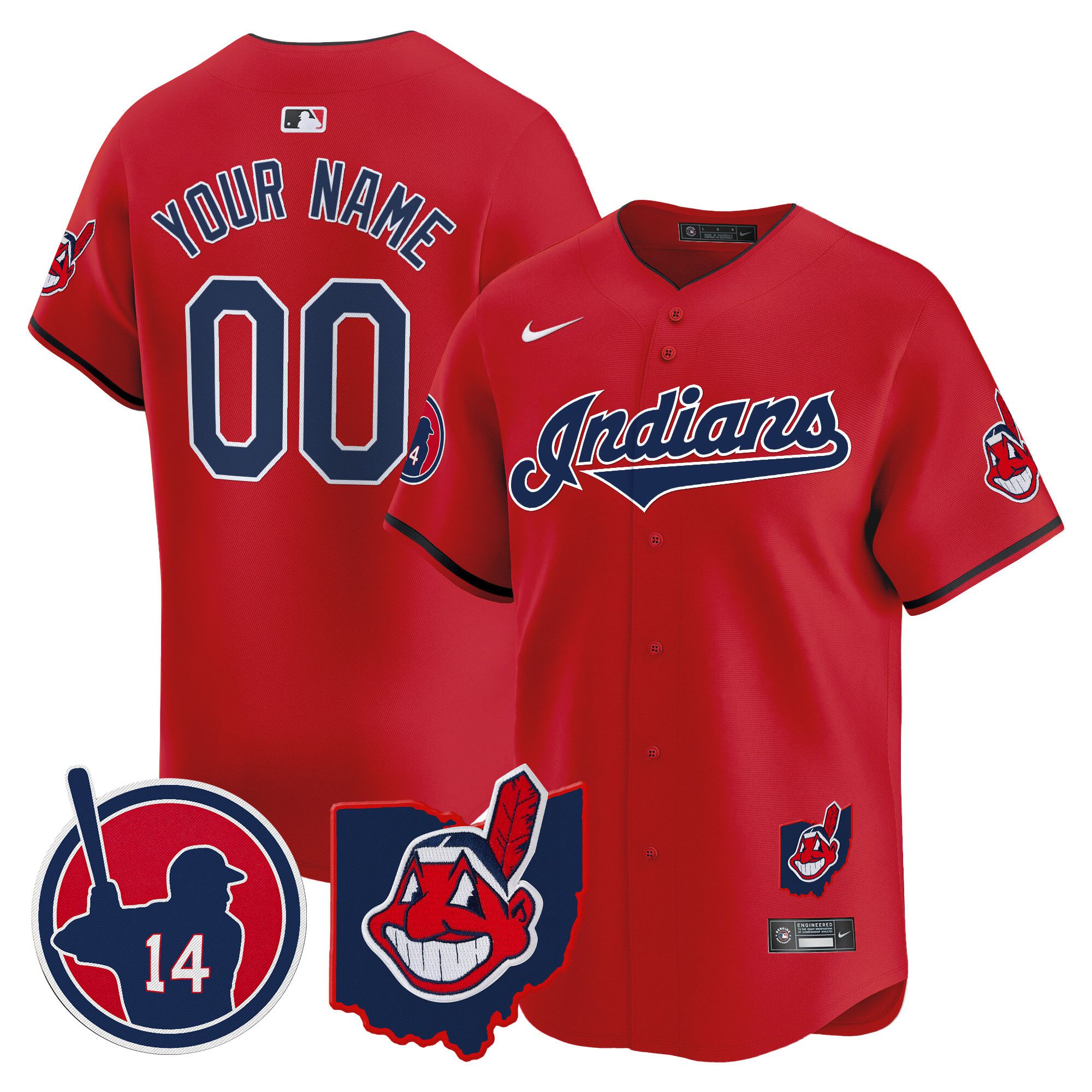 Men Cleveland Indians Red Nike 2025 Patch Vapor Premier Limited Custom MLB Jersey-0